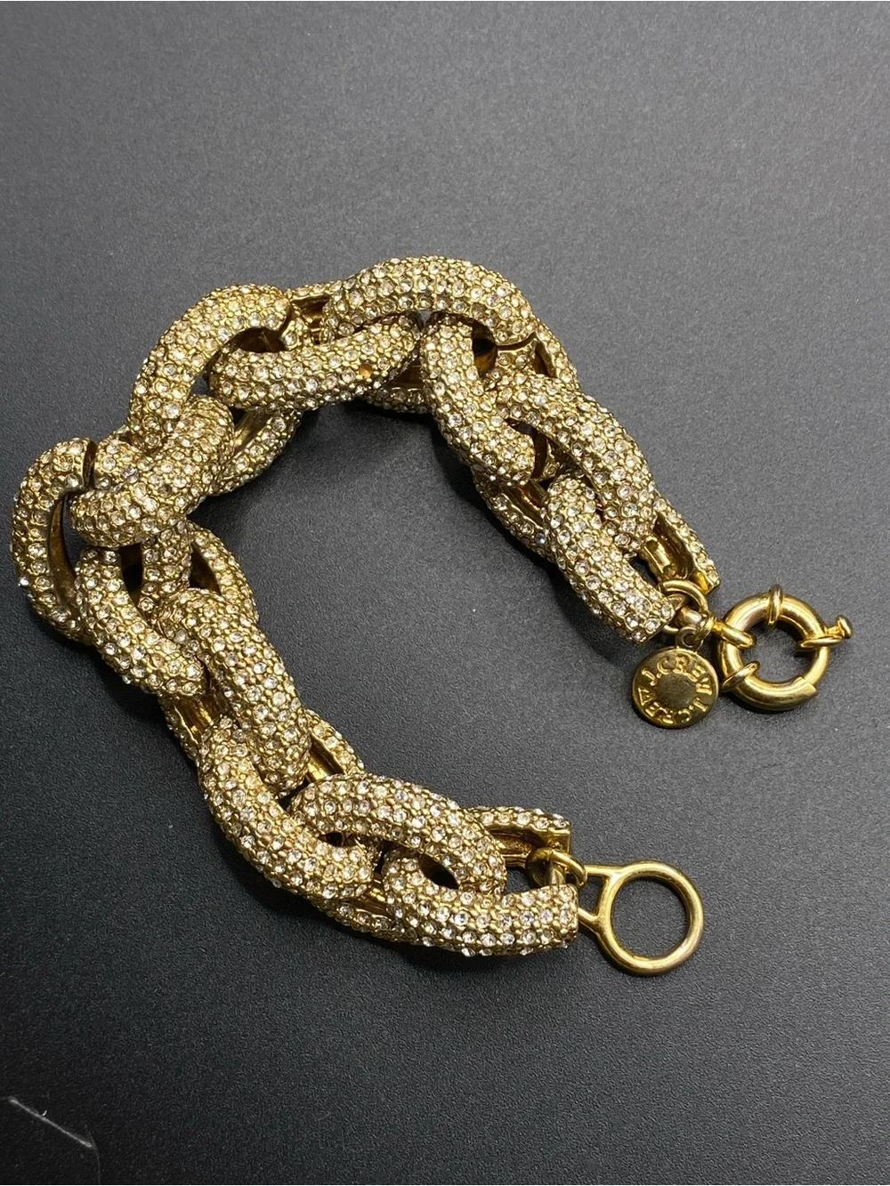 J.CREW Gild Tone Pave Crystal Link Bracelet Oversized Chunky Links